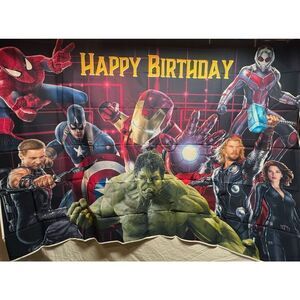 Hanging Wall Tapestry Marvel Characters “Happy Birthday” Size 80 X 60
